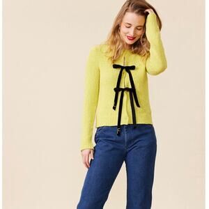 LINGUA FRANCA Willa Cardigan Bow Tie Lemon Mousse Yellow Sz XL NWT $365 {3O51}